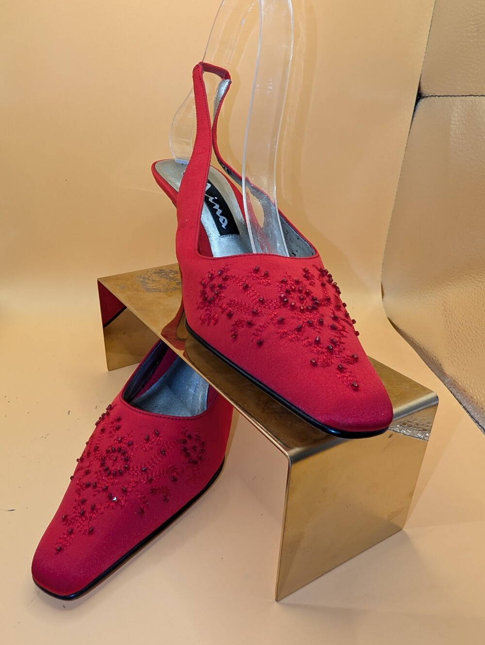 Nina Women’s Red Embellished Slingback Pumps